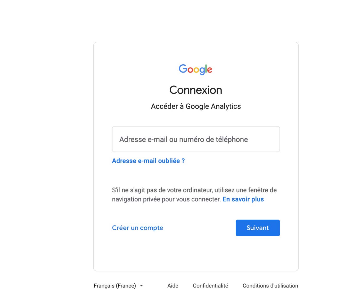 Connectez-vous à votre compte Google Analytics 4 sur le lien https://analytics.google.com/analytics/web/.