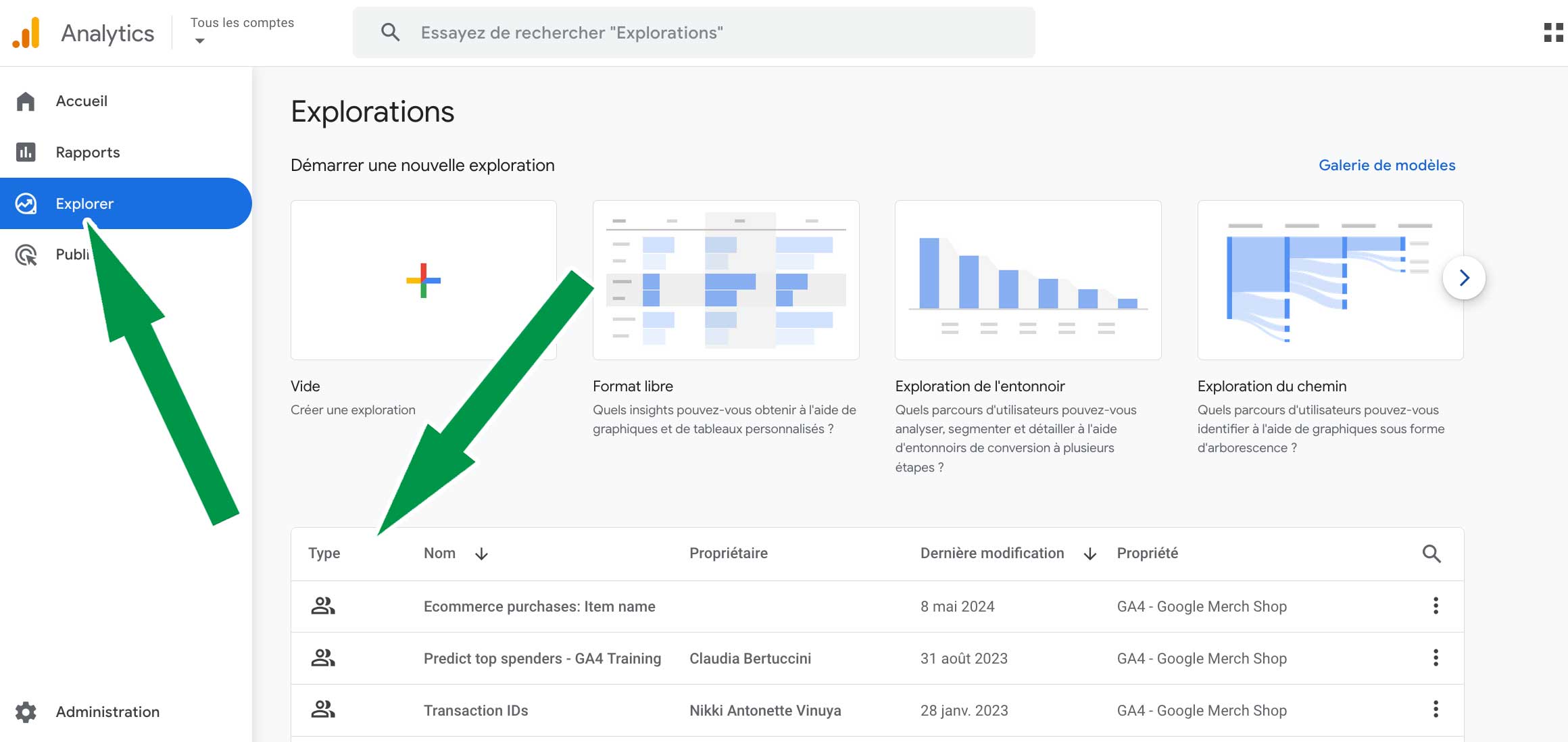 menu exploration ga4 google analytics