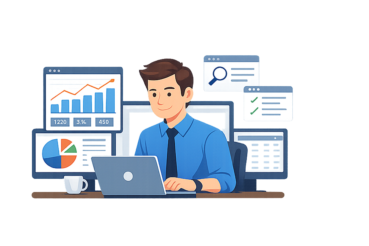 analyste de données analysant des graphiques et tableaux de bord data analytics